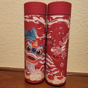 2 Vacuum Tea Mugs-Dragon and Cherry Blossom Design